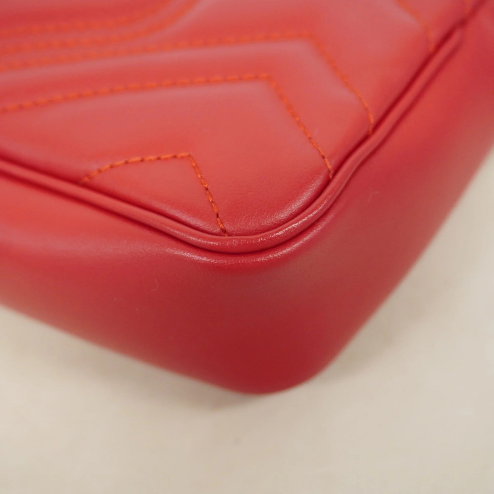GUCCI Authentic Red Leather GG Marmont Shoulder Bag - Picture 6 of 8
